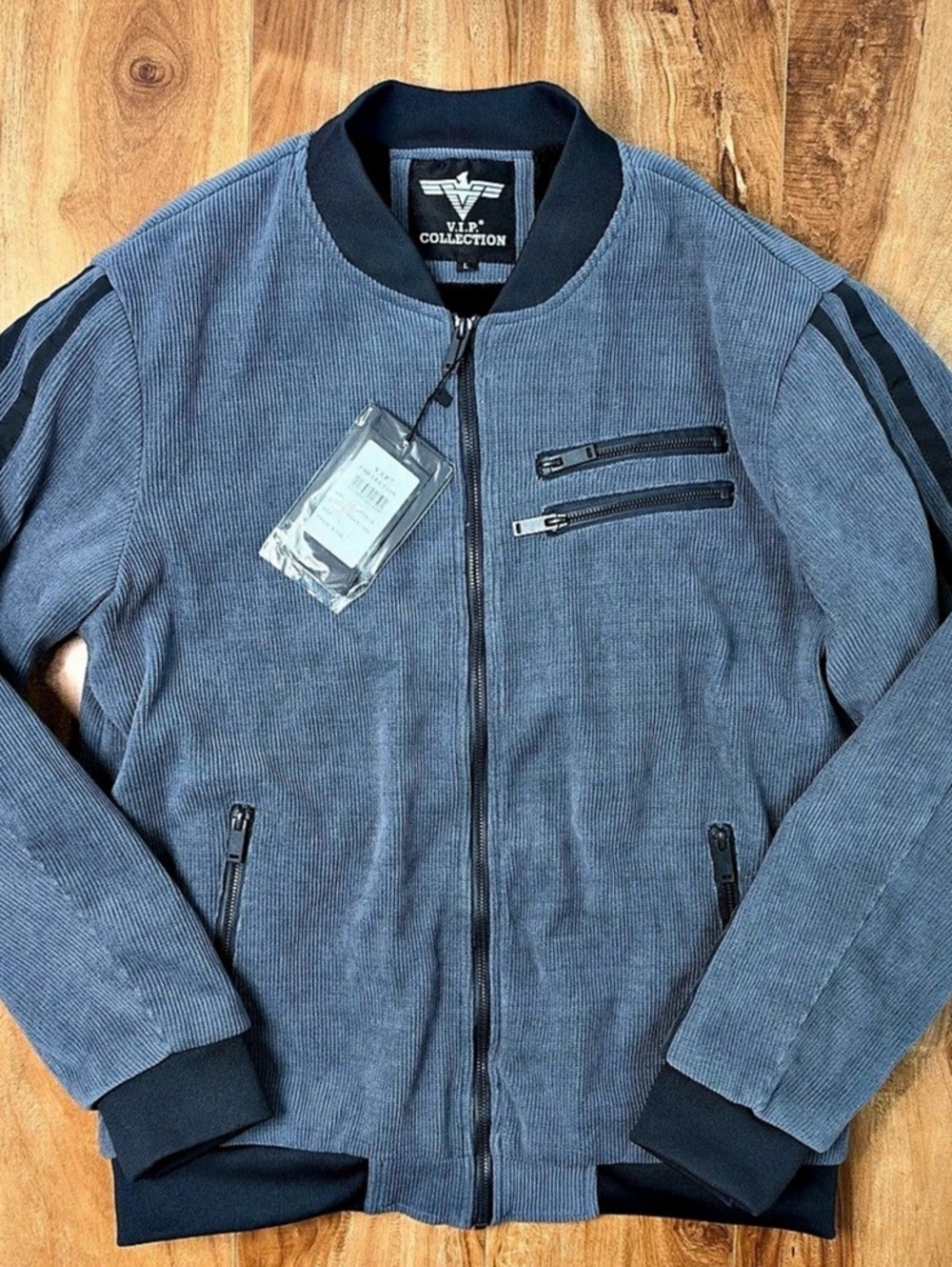 V.I.P. Collection Bomber Jacket Blue Size Large NWT - Picture 3 of 8